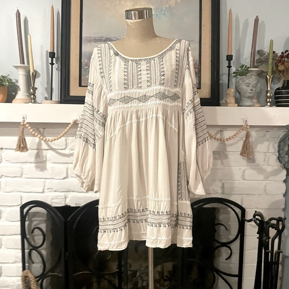 Free People wild one embroidered boho mini shirt dress size M